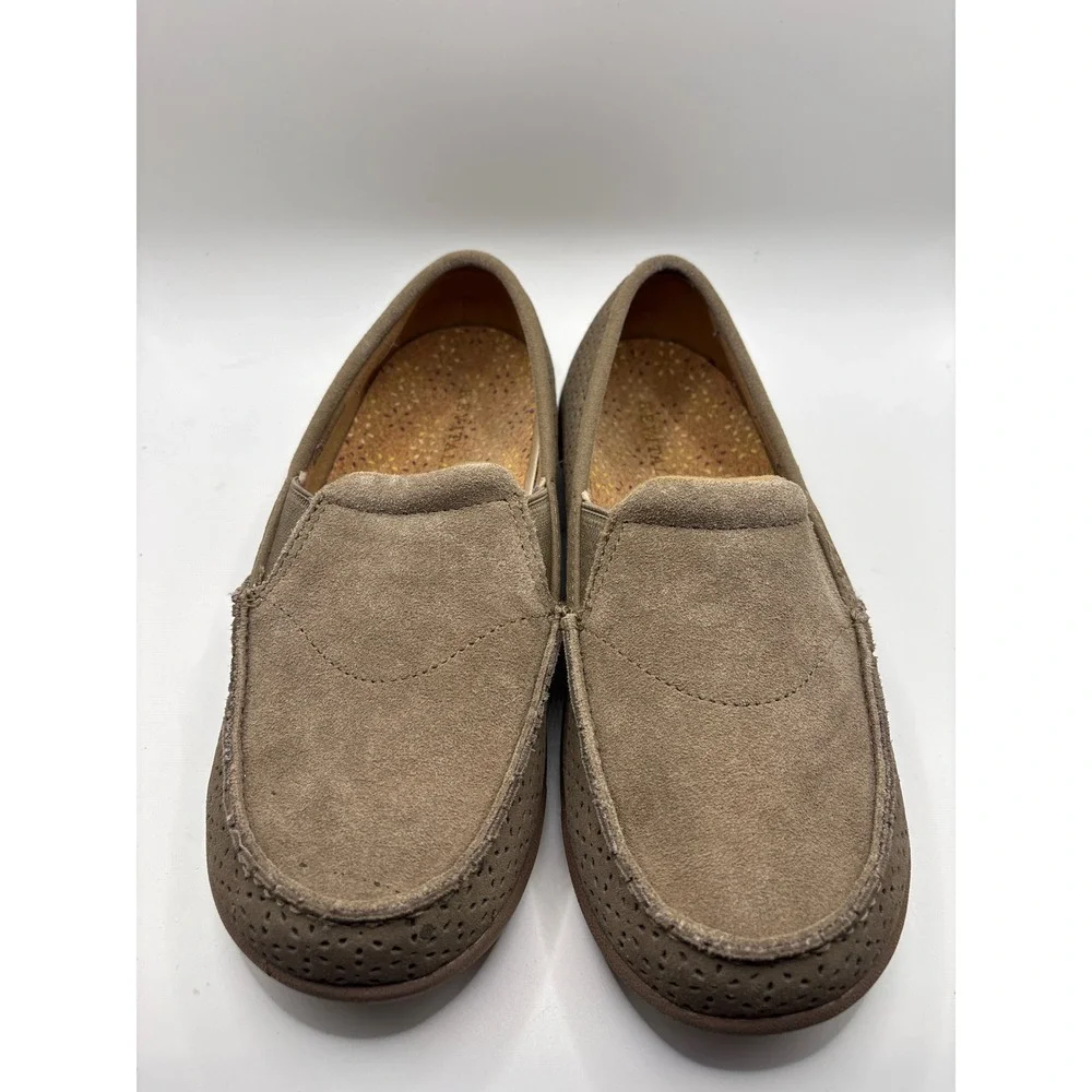 Revitalign Womens Siesta Suede Loafers Taupe Perforated Slip On Shoes Size 6.5 D
